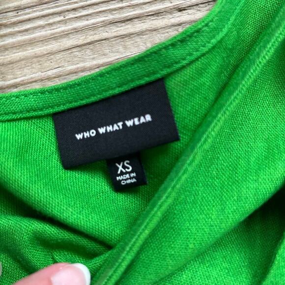 Who What Wear Women's Bright Green Linen Blend Tie Shoulder Top Size XS - Picture 6 of 7
